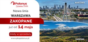 Od 14 maja Polonus uruchamia nową linię Warszawa - Zakopane